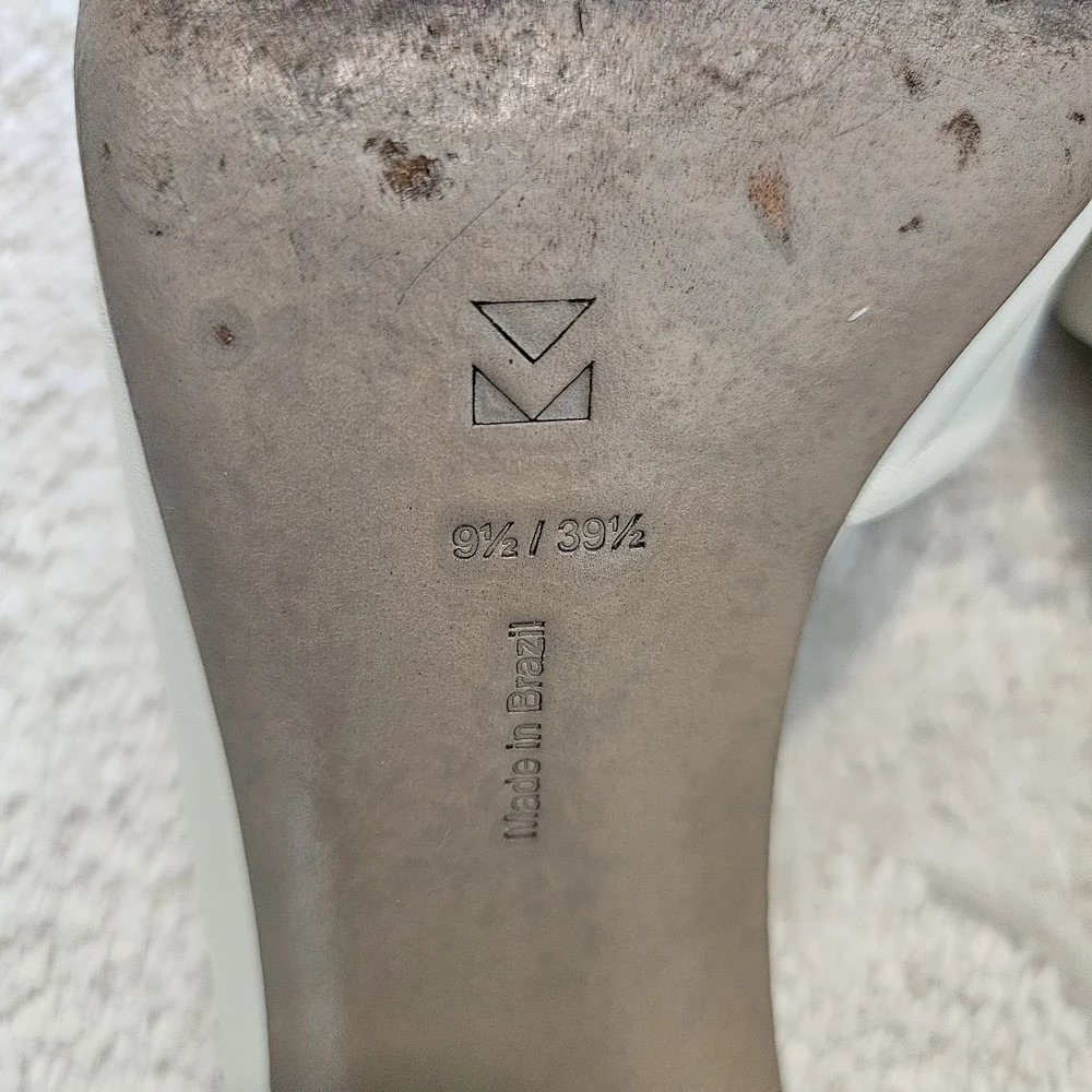 Mercedes Castillo Leather White Chunly Heel Mules Size 9.5 Business Casual Party - Picture 5 of 6